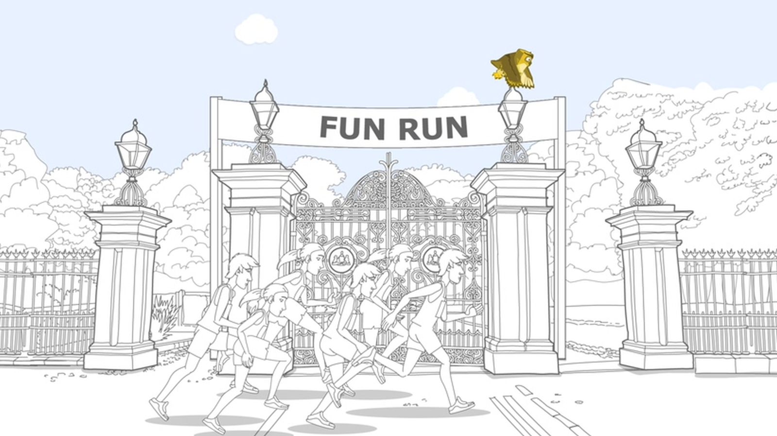 line drawing based animation depicting a fun run in Leeds
